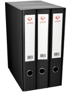 Modulo 3 archivadores fº 2 anillas 40mm carton forrado en pp grafcolor negro